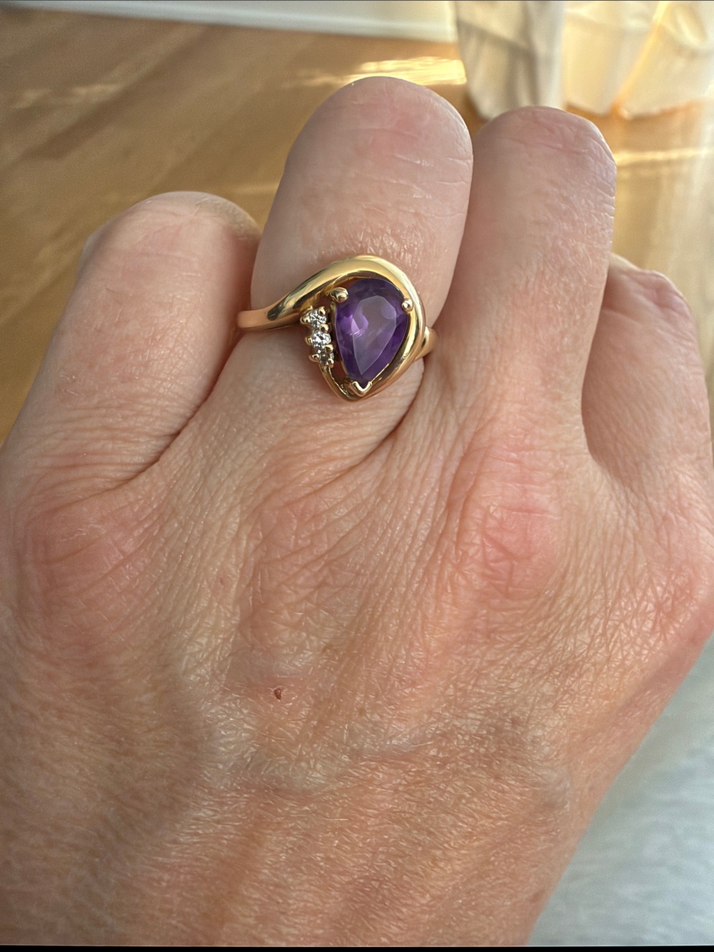 Gold Ring with Purple Gemstone - Classic Women's Ring